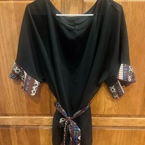 SHEIN Black Blouse with Patterned Sleeves